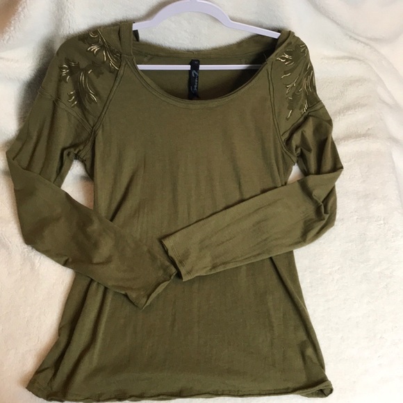 Seven7 Tops - Seven7 Long Sleeve Hoodie Tee M ARMY GREEN/GOLD